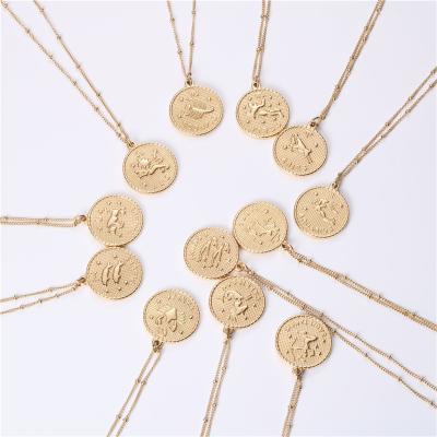 China Other 12 Horoscopes Coin Necklace Double Sided Titanium Steel Coin Necklace Gold Coin Pendant Necklace for sale