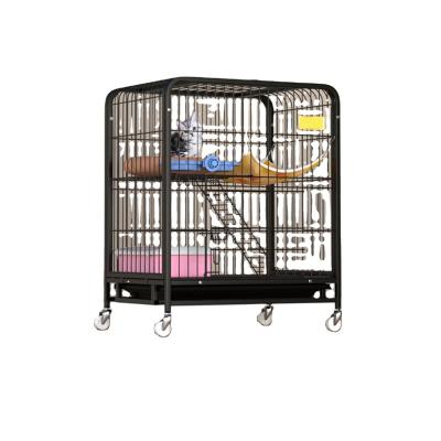 China Galvanized Stored Household Pet Cage Metal Square Pipe Cat Villa House Cage With Large Movable 2 Wheels for sale