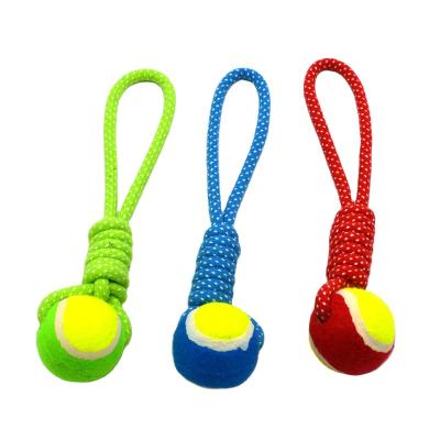 China Sustainable Puppy toy wholesale pet toy dog chew teeth cleaning molar Cotton String Tennis Ball Toy Custom Interactive for sale