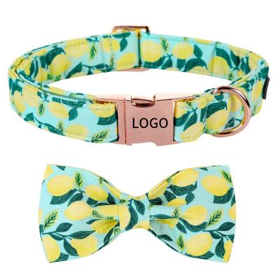 China Sustainable Wholesale Customized Luxury Laser Metal Logo Multi-Colored Personalized Floral Nylon Pet Dog Collar for sale