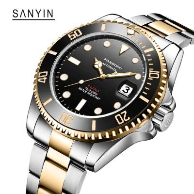 China Hot Selling Luxury Gold Men's Automatic Watch Custom Skeleton Wristwatches Mens Black Leather Mechanical Luxury Brand Watches for sale