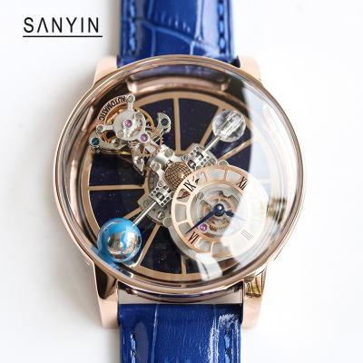 China SANYIN New Design OEM Custom Full Automatic Skeleton Quartz Flywheel Waterproof Men's Watch for sale