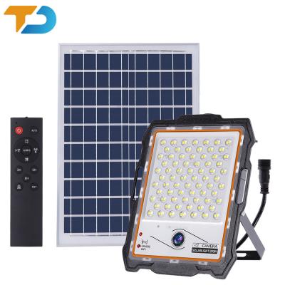 China Hotel Tecdeft 100w200w300w400w Rechargeable Solar Floodlight Flood Lights with Camera IP67 Waterproof Outdoor Led Solar Light for sale