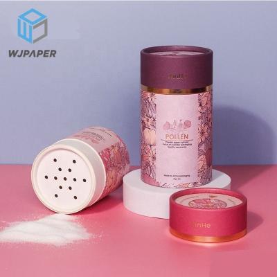 China Eco Sea Salt Powder Disposable Luxury Round Canister Food Packaging Cardboard Disposable Custom Printing Empty Paper Tube With Strainer for sale