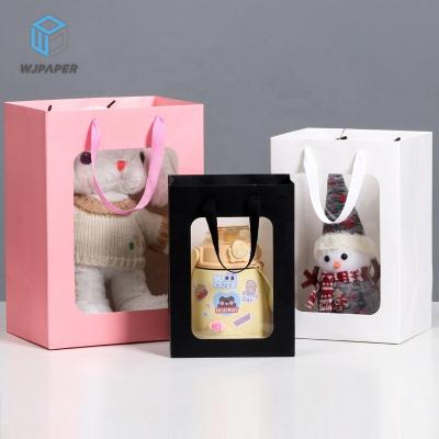 China Disposable Custom Printed Gift Paper Shopping Bag Reusable Luxury Eco - Friendly Transparent Gift Packaging Bag With Window for sale