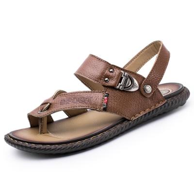 China RB-173 Mens Flat Hot Selling Black And Brown Summer Leather Sandals For Men for sale