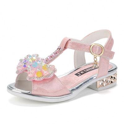 China New summer new crystal mouth fish mouth children's sandals breathable high-heeled sequined shoes princess shoes for sale