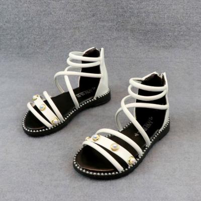 China Designer Fancy Leather Latest Fashion Little Kid Toddler Flat Baby Toddler Shoes Girl Sandal for sale