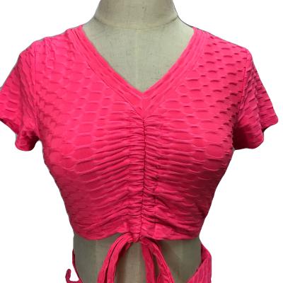 China Fashionable Women V-Neckline QUICK DRY Drawstring Belting Cropped Blouse Yoga Crop Sheath Tank Tops for sale