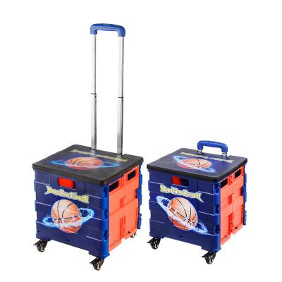 China Wholesale Color Image Custom LOGO Promotional Items Souvenir Gifts Plastic Supermarket Easy-carry Folding Shopping Cart Go Trolley for sale