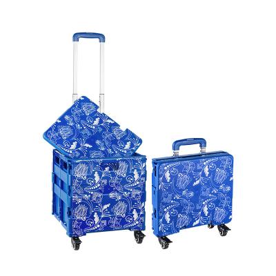 China Factory Custom Wholesale Collapsible Foldable Plastic Cart Folding Hand Push Shopping Trolley for sale