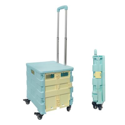 China 4 Wheels Collapsible Aluminum Folding Seat Package And Portable Folding Plastic Roll Cart Shopping Trolley for sale