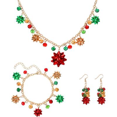 China Environmental Friendly Christmas Ornaments Jewelry Set Flower Color Bell Necklace Bracelet And Earrings for sale