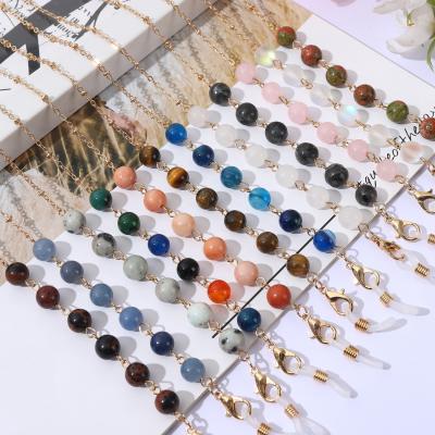 China Maskchain Tiger Eye Jad Beaded 8mm Gemstone Necklace Fashion Agate Stone Sunglasses Gold Plated Women Maskchain Gems for sale