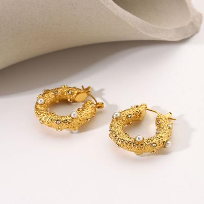 China Factory Wholesale Fashionable Gold Large Stainless Steel Chunky Chunky Circle Earrings Stainless Steel Imitation Pearl Jewelry for sale