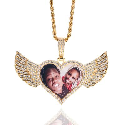 China Custom Hiphop Jewelry Photo Memory Lockets Picture Dangle Necklaces Hip Hop Bling Jewelry Set CZ Zircon Diamond Necklace for sale