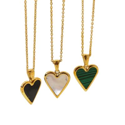 China 18K Gold CLASSIC Women Steel Shell Jewelry Necklace White/Green Malachite/Titanium Heart Pendant Black Necklace for sale