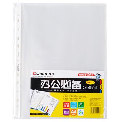 China Office Comix Grid Texture Design PP Clear Plastic A4 11 Holes Sheet Protectors for sale