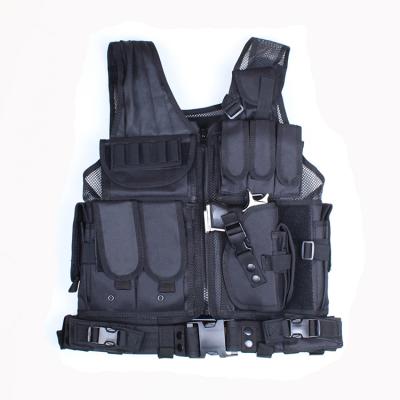 China NcDe Breathable Tactical Vest with Retaining Belt Included 9 Pockets and Pistol Holster Black Tactical Vest-100 for sale