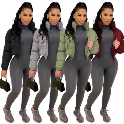 China Other 2021 Z0100 Winter Coat Women Cropped Bubble Coat Cotton Zipper Plain Ladies Stripper for sale