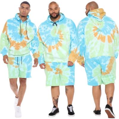 China Z0982 wholesale breathable tracksuits for men tie-dyed plus size mens hoodies and shorts plus size fit mens suit for sale