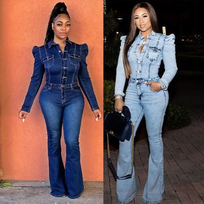 China Z1124 Women's Denim Overalls Small Rocket Jeans Pants Long Sleeve Breathable Casual Skinny Jumpsuit Front Button Playsuit Bodycon Overall for sale