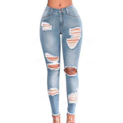 China Women's QUICK DRY Elastic Skinny Denim Jeans High Waist Casual Ripped Blue Jeans Z0857 for sale