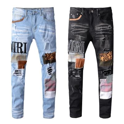 China Z0050 hot sale denim QUICK DRY plus size mens jeans leopard patch mens pants and pants slim Amirys jeans for sale