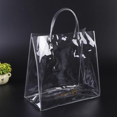 China Recyclable Custom Logo Clear Transparent Waterproof PVC Tote Bag Shopping Bag With Zipper And Pocket for sale