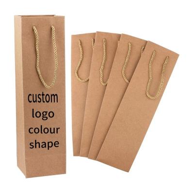 China Recyclable Customization Christmas Kraft Paper Wine Bottle On Demand Gift Bags Premium Brown Wine Bags With Custom Handles for sale