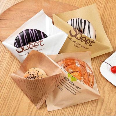 China Disposable Double Open Paper Bag Square Wide Mouth Pe Film Oil Proof Donut Hot Dog Hamburger Sandwich Open Pretzel Packaging Single Paper Bags for sale