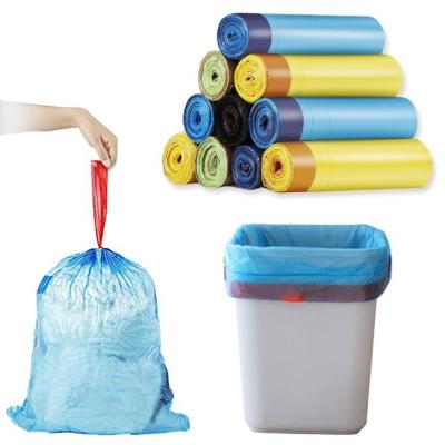 China Embossed Kitchen Trash Bags with Tie Tape Drawstring Handles 5-50 mic Thickness for sale