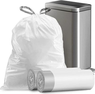 China 8 Gallon Beige Drawstring Kitchen Trash Bags Plastic White Clear Surface Handling for sale