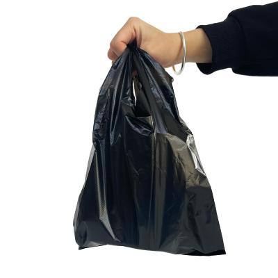 China Directly Customized Logo HDPE Plastic Black T Shirt Bag for Supermarket Shopping for sale