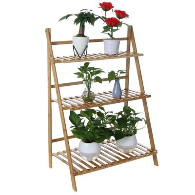 China Handmade 3 Tier Wooden Plant Pot Rack Stocked Flower Shelf Bamboo Rack for sale