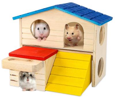 China OEM Wholesale Wooden Hamster House Stocked Multifunctional Pet Hamster Cage for sale