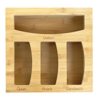 China Kitchen Handmade Bamboo Wood Sandwich Bag Storage Ziplock Dispenser Box Organizer for sale