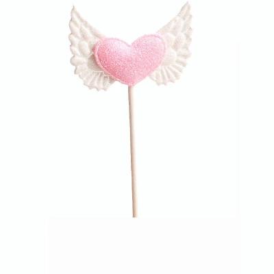 China PU+Paper Stick Pink Love Angel Wings Cake Ornaments Insert Plug-in Components Bright Angel Baking Wings Decorative Dessert Table for sale