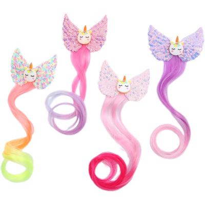 China European and American style children's wig cartoon colorful pony barrettes girl side clip little girl holiday cute princess dress accessories for sale