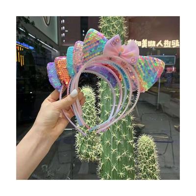 China Japan and Korean style new European and American children's ears cat sequin color headband bow with teeth does not hurt cute hair headband baby barr for sale