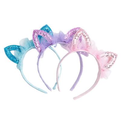 China Children's Day representation of Japan and Korean style sequin mesh cat ear headband children's border props sequin cat ears headdress for sale