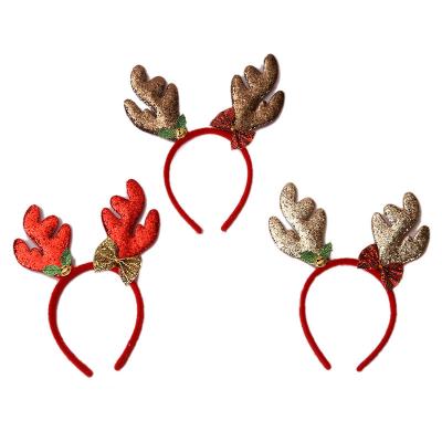 China New Antlers Face Gold Stain Christmas Decorations Long Head Antlers Children's Buckle Holiday Party Performance Christmas Headb for sale