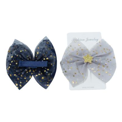 China Cute girls hair accessories little girl hairpin Japan and Korean five-pointed star organza style mesh bow barrettes for sale