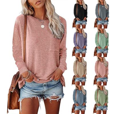 China LW3036 2021 New Fashionable Casual Solid Long Sleeve Womens Workout Tops Breathable Tops for sale