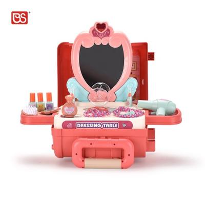 China Kids Beauty Girls Makeup Sets Pretend Toy 27 PCS Portable Play Toy BS 3 IN 1 Vanity Dressing Table Kids Beauty Girls Makeup Sets Pretend Play Toy With Trolley Case for sale