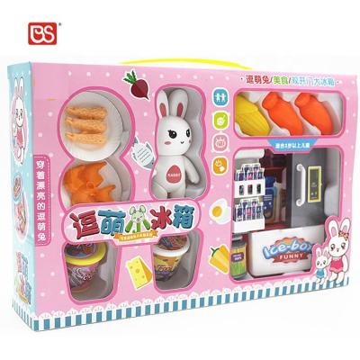 China BS Toy Room Cheap Price Store Play Simulation Kitchen Double Door Fridge Food Educational Set Toy With Bunny for sale