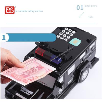 China Piggy Bank BS Toy Two Color Rechargeable Light Car And Piggy Bank Toy Money Box With Usb Electric Car Truck Cash Music Police Atmosphere for sale