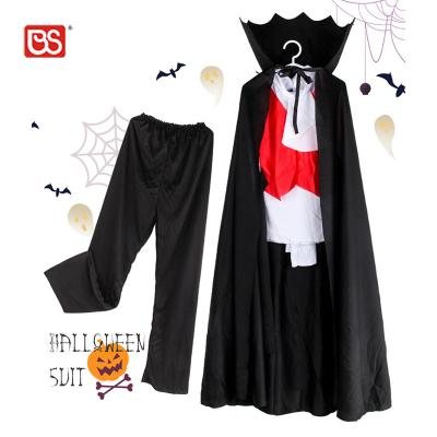 China BS Toy Children's Mini Black Jacket Pants False Teeth Death Vampire Costume Cape Coat Dress Halloween Cosplay Costume For Party for sale