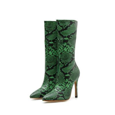 China Snakeskin Print Stiletto Boots Super High Heel Print Over - The Ankle Holiday Party Nightclub For Winter Size 35-41 for sale