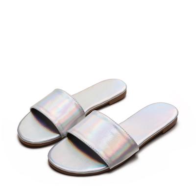 China Wholesale Concise Flat Slippers Shiny Anti-skid The Silvery Classic Hot Sale Casual All-match Holiday Party Size 36-42 Comfortable for sale